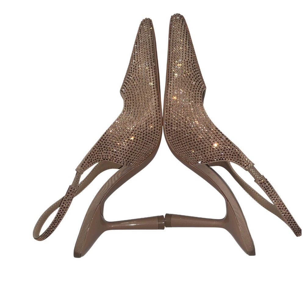Zara Rhinestone Slingback‎ Heels Rose Gold Square Toe Stiletto Size EU 38/US 7.5